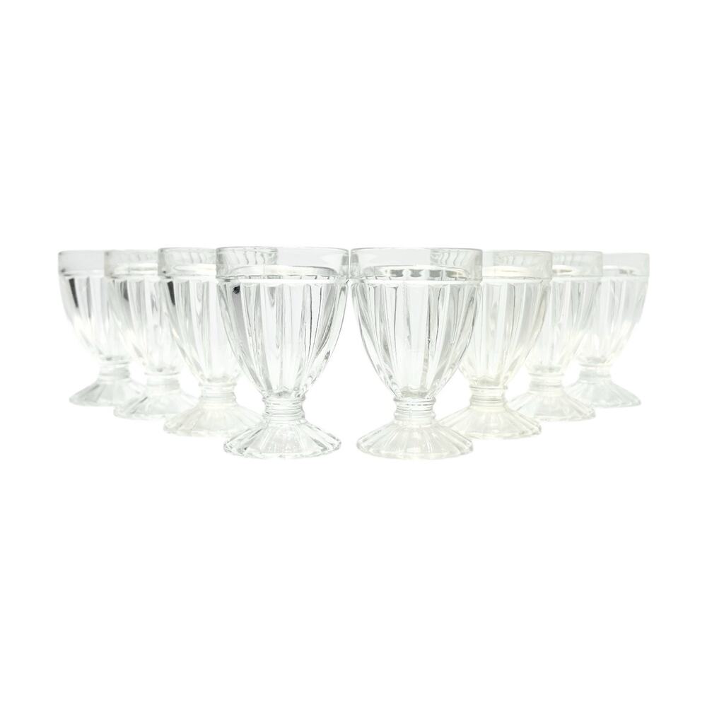 1970s Vintage Set of 8 Clear Ribbed Footed Juice Tumbler Glasses 3 1/2” 4oz